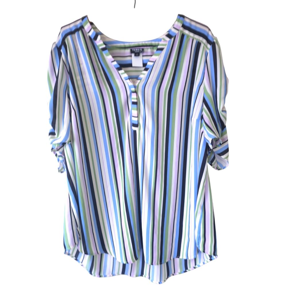 Torrid Harper 3 Button Up Stripe Multicolored Blo… - image 1